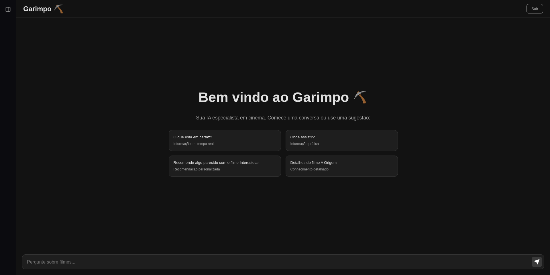 Tela Welcome do Garimpo